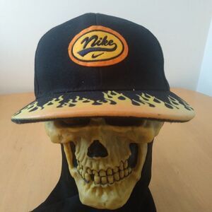 Vintage Nike Patch Custom Flames Brim Snap Back Hat